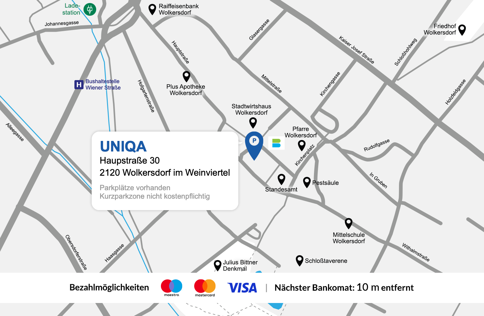 eine gezeichnete Karte des Standortes der UNIQA GeneralAgentur Schütz.